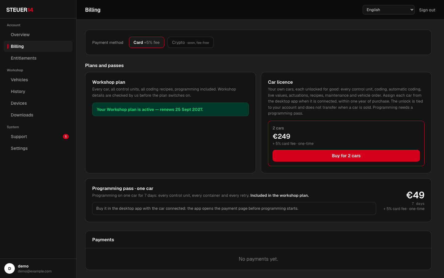The web panel — Billing