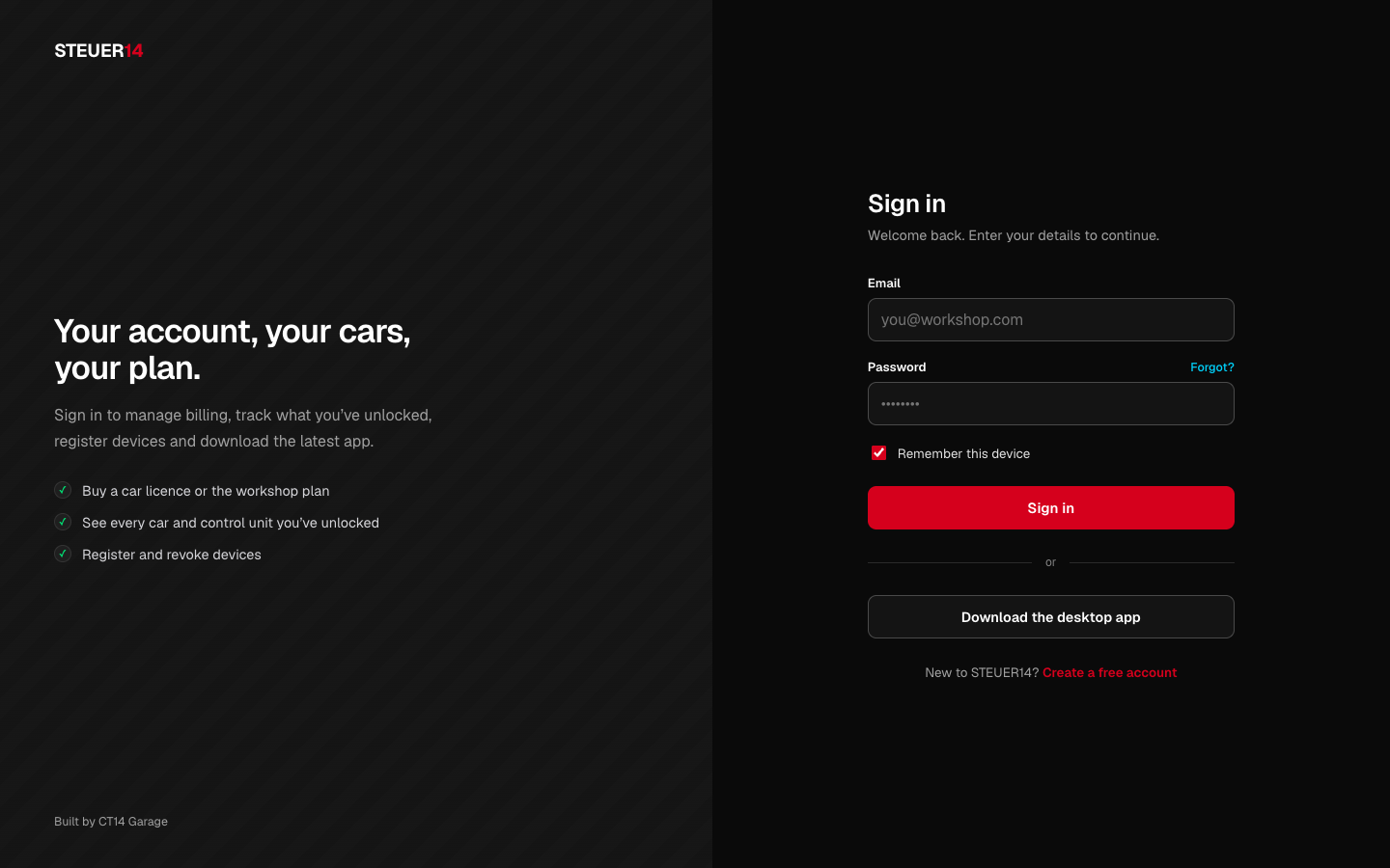 The web panel sign-in page