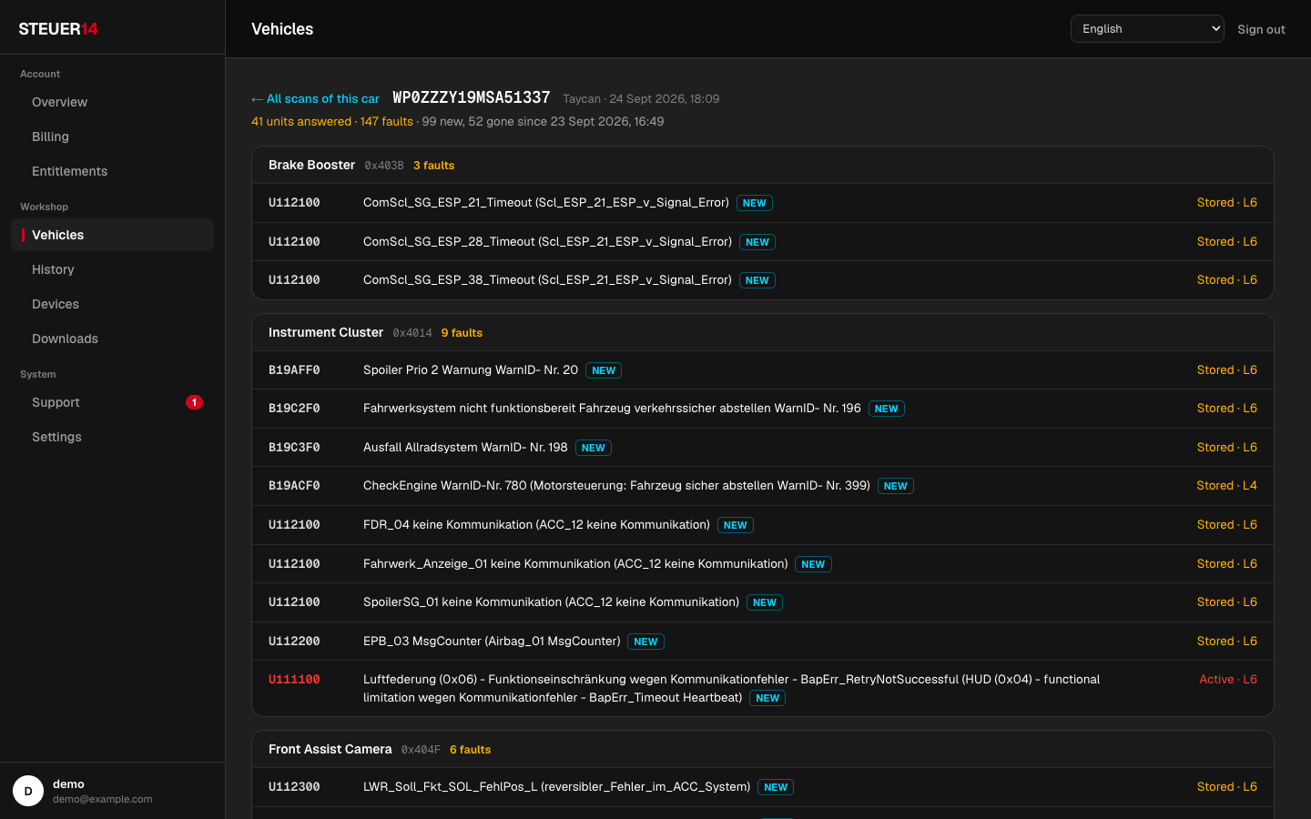 A stored scan in the web panel